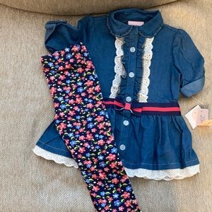 NWT Denim and Floral Legging Two Piece Set